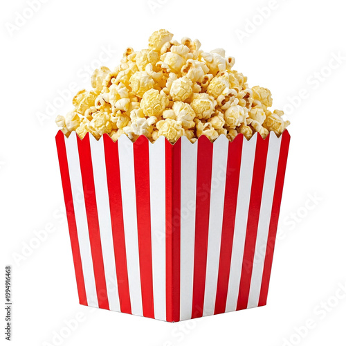 Fotografía Fresh buttered popcorn in red and white striped box