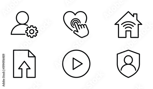 Digital user profile and interactive technology outline icon collection with technology interface wireless security management