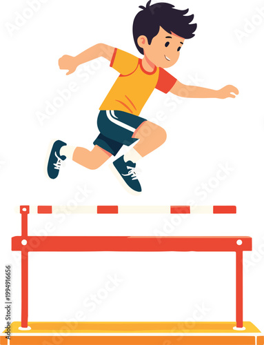 Child jumping over hurdles – vector illustration
