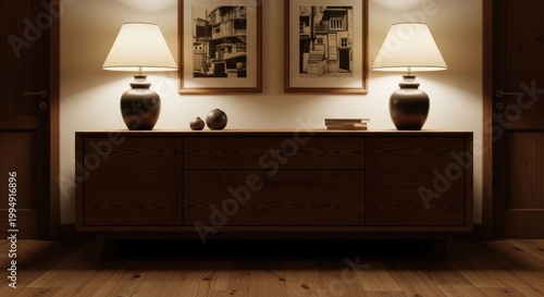 Illuminated entryway console with decor
