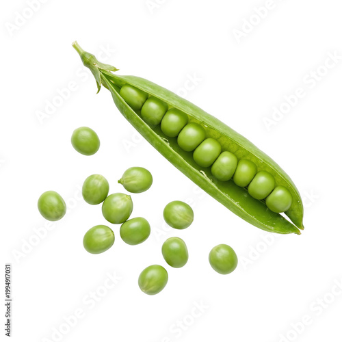 Fotografía Fresh green pea pod with scattered peas