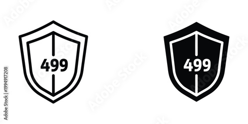 Contrasting shield designs featuring the number 499 in different color schemes