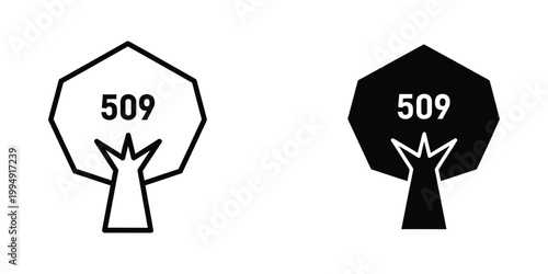 Billede på lærred Contrasting designs of a hexagonal symbol with number and tree illustration