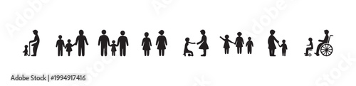 Family and parental roles icon collection representing different structures of households and generations vector