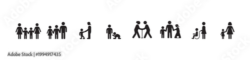 Assortment of stick figure family and social relationship icons representing various demographics