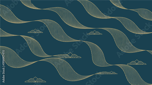 Abstract wavy lines and mountains pattern on dark blue background with abstract