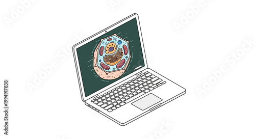 Educational Laptop Mockup with Biological Cell Anatomy Diagram for Online Science Learning