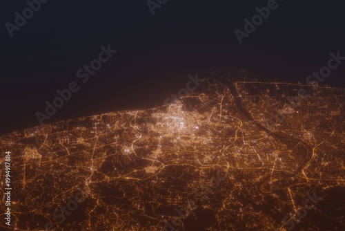 Tableau sur toile Aerial shot on Tainan (Taiwan) at night, view from east