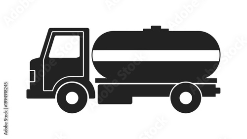 Tanker truck silhouette with cylindrical tank for liquid transport side profile, delivery truck logistics and freight transportation concept