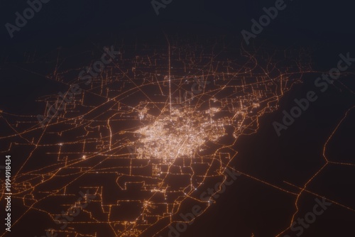 Tableau sur toile Aerial shot of Multan (Pakistan) at night, view from north