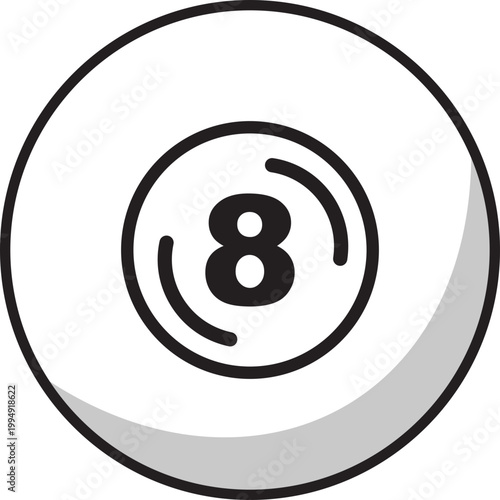 Eight ball icon isolated on transparent background. Professional billiard game equipment symbol with simple outline design. Graphic vector illustration for pool and snooker leisure activities.