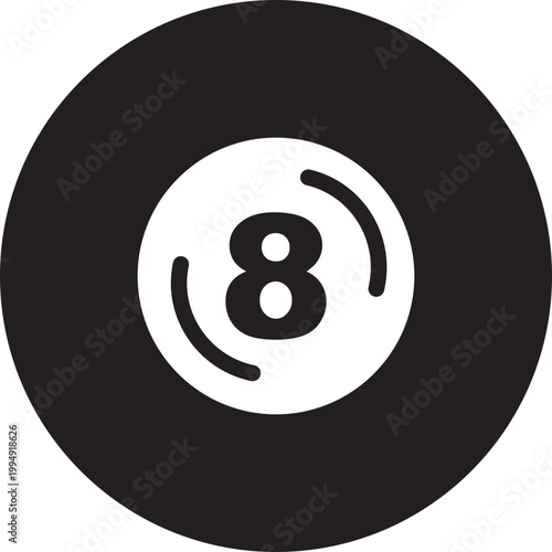 Eight ball icon isolated on transparent background. Professional billiard game equipment symbol with simple black silhouette design. Graphic vector illustration for pool and snooker leisure activities