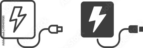 Power bank icon line drawing, minimalist style vector illustration representing portable charging device for mobile, electronics, and technology design projects.