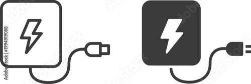 Power bank icon line drawing, minimalist style vector illustration representing portable charging device for mobile, electronics, and technology design projects.