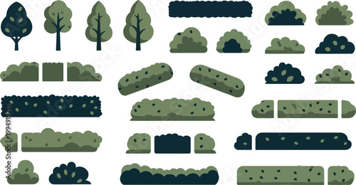Green Garden Bushes and Shrubbery Set for Landscape Architecture and Park Design