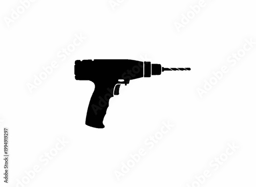 Power Drill Silhouette: A stark silhouette of a power drill, a symbol of construction, home improvement, and precision. Capturing the essence of tools and technology.