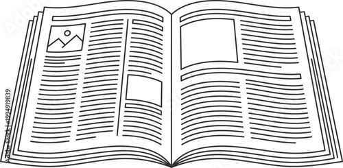 Magazine, open book or newspaper outline drawing.