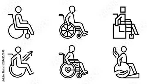 Wheelchair Accessibility Icon Set – Disabled Support, Inclusive Mobility Line Editable Vector Collection