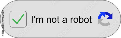 Captcha verification icon with check mark. I'm not a robot icon. User interface security elements for website login and bot protection. Cybersecurity validation button design collection.