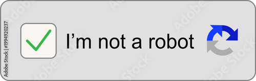 Captcha verification icon with check mark. I'm not a robot icon. User interface security elements for website login and bot protection. Cybersecurity validation button design collection.