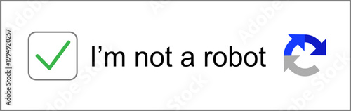 Captcha verification icon with check mark. I'm not a robot icon. User interface security elements for website login and bot protection. Cybersecurity validation button design collection.