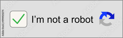 Captcha verification icon with check mark. I'm not a robot icon. User interface security elements for website login and bot protection. Cybersecurity validation button design collection.