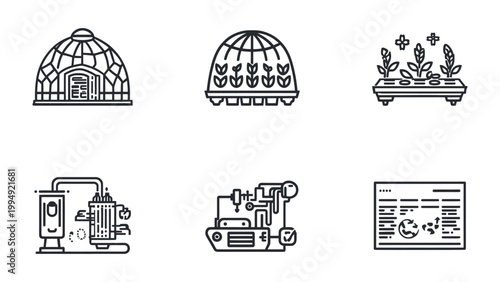 Botanical Blueprint: Line art illustrations of a plant, representing essential elements of botany and horticultural processes.