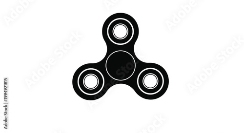A minimalist depiction of a black fidget spinner against a stark white background showcasing its symmetrical design