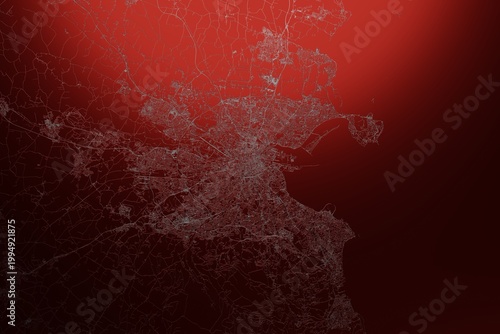Photography Street map of Dublin (Ireland) engraved on red metal background