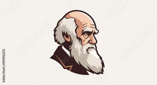 Stylized portrait of a distinguished older gentleman with a full white beard and bald head
