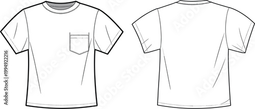 Blank t shirt with pocket template front and back view outline apparel vector