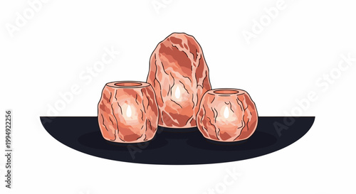 Three glowing rose-pink Himalayan salt lamps on a dark surface