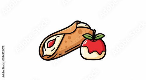 Sweet treats a cannoli and a caramel-dipped apple