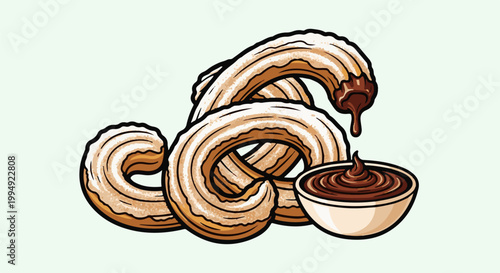 Sweet churros dusted with sugar and served with a side of chocolate dip