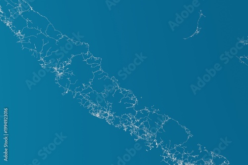 Map of the streets of New Caledonia made with white lines on blue background. 3d render, illustration