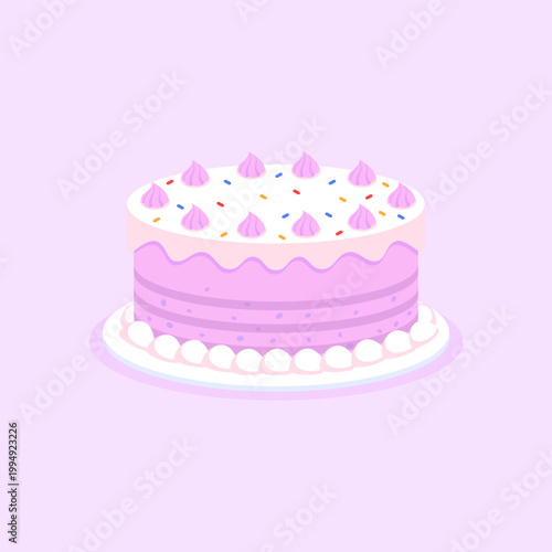 Vector pink cakes on plate top view vector illustration