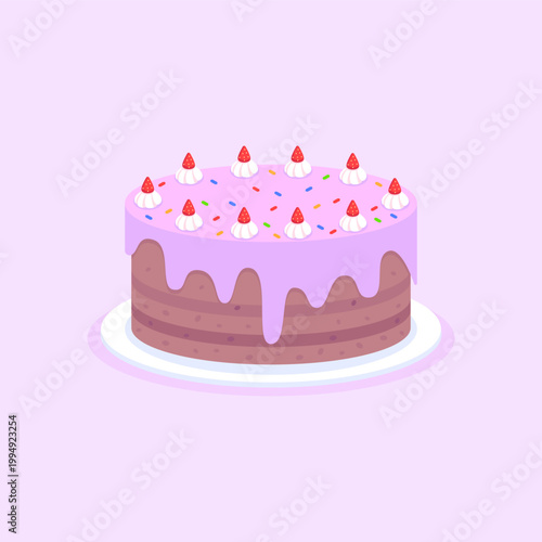 Delicious pink cakes on plate top view vector illustration