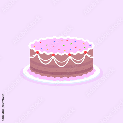 Simple sweet pink cakes on plate top view vector illustration