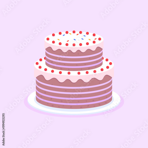 Vector stylized pink cakes on plate top view vector illustration