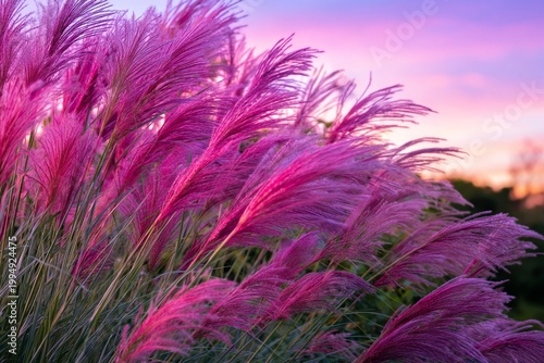 Colorful Flowers Sway in the Wind at Sunset in a Garden With Pink and Purple ...