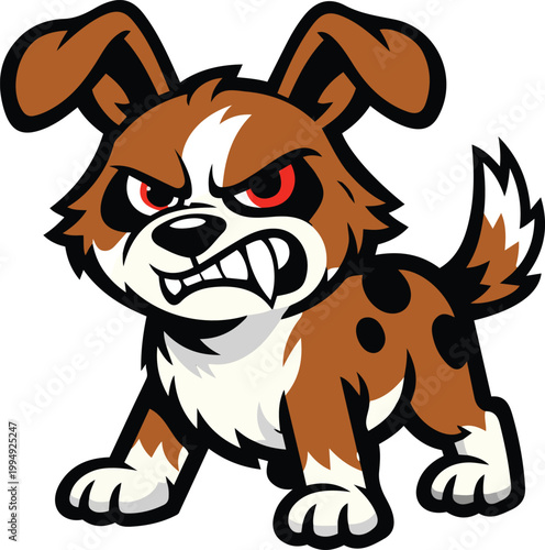 Angry Spotted Brown Dog Mascot with Sharp Teeth Vector