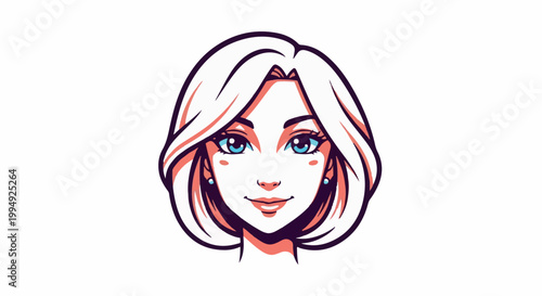 Stylized portrait of a young woman with striking blue eyes and blonde hair