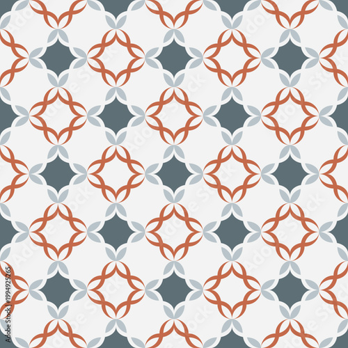 Seamless geometric floral pattern in orange and grey, modern decorative ornament background