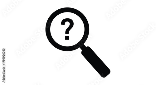 A simple black icon depicts a magnifying glass focusing on a question mark symbolizing investigation high quality professional