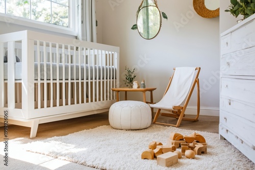 Bright Nursery With Crib and Play Area for Children in a Home Setting During ...