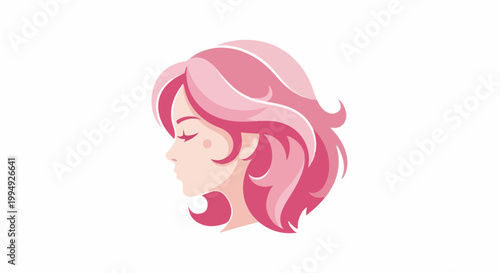 Stylized profile of a woman with wavy pink hair and closed eyes