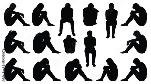 Sad and depressed people silhouettes showing loneliness and emotional distress.