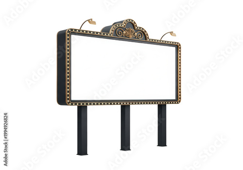 Vintage style cinema marquee billboard with decorative gold trim and light bulbs for advertising PNG isolated on transparent