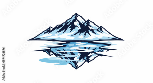 Stylized mountain peaks reflected in icy water