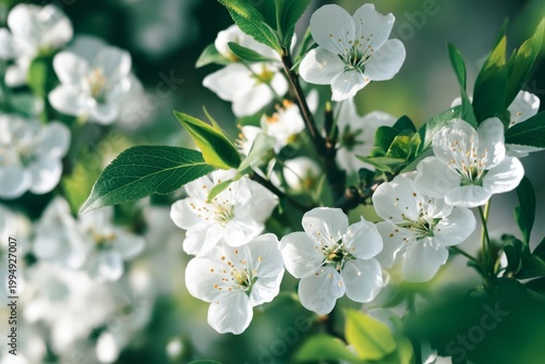 White Flowers Bloom on Tree Branches During Spring Days in a Garden